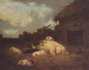 George Morland A Sow and Her Piglets in a Farmyard China oil painting reproduction